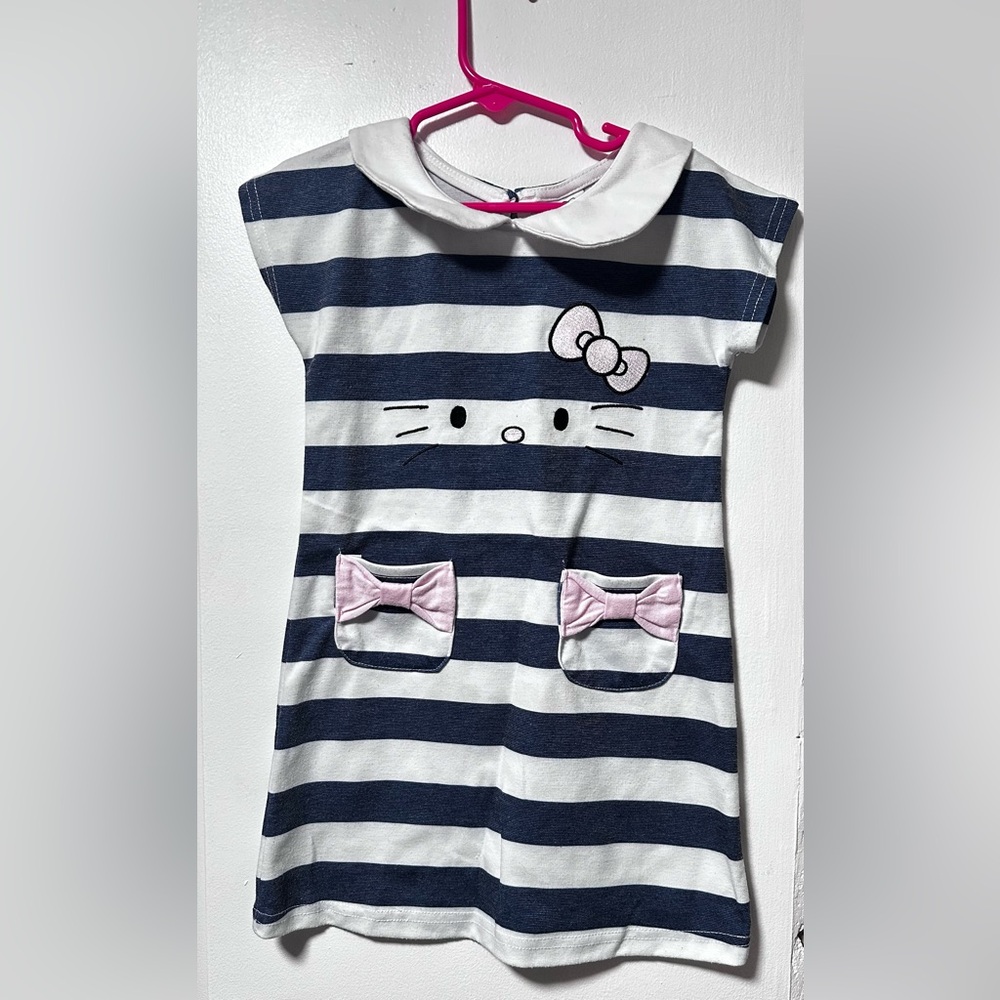 Hello Kitty Sanrio Little Girls Size 4 Striped Embroidered Dress Pre-Owned.